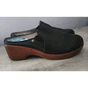 Alegria EU 38 US 8/8.5 Sereniti Obsidian Open Clogs Leather Black Wedge Slip On